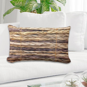 tropical island style beach rustic woven wicker lumbar pillow
