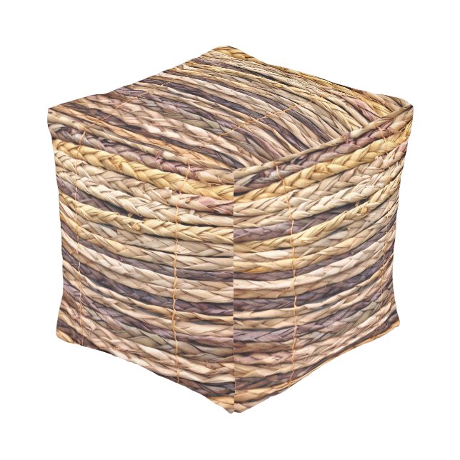 tropical island style beach rustic woven wicker pouf (Angled Front)