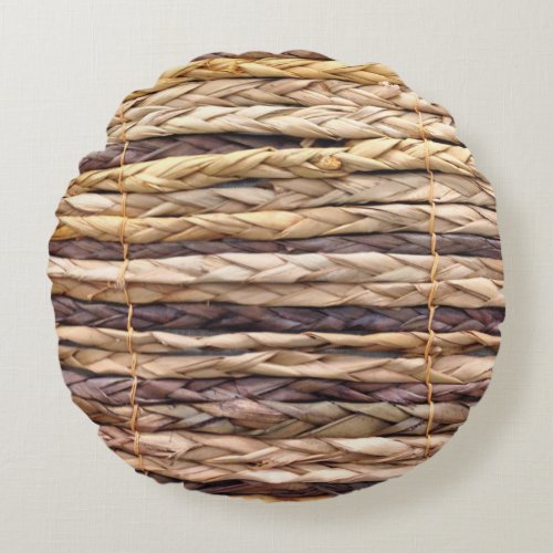 tropical island style beach rustic woven wicker round pillow