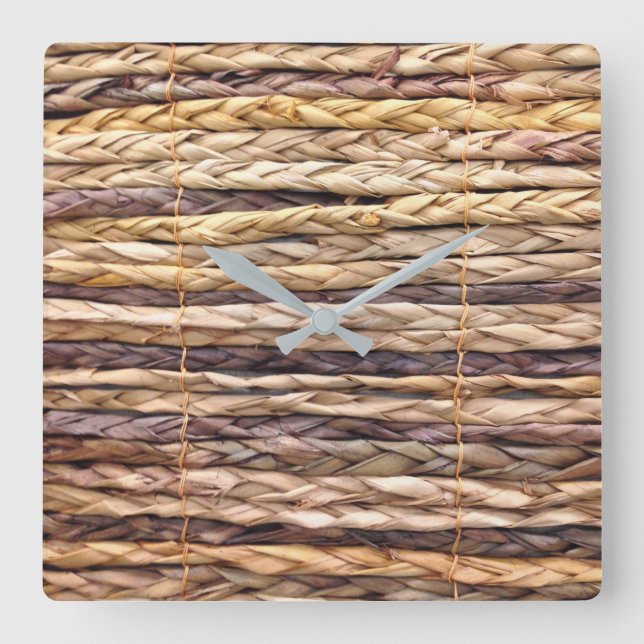 tropical island style beach rustic woven wicker square wall clock (Front)