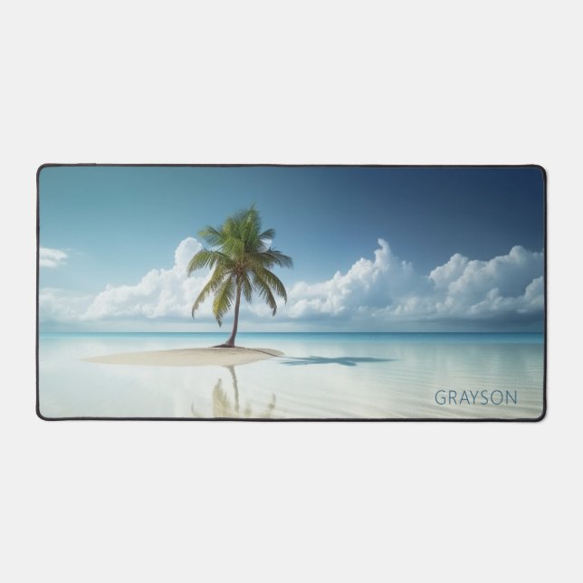 Tropical Island Summer Beach Ocean Personalized Desk Mat (Front)