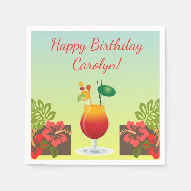 Tropical Island Summer Cocktail Drink Birthday Fun Napkins (Front)