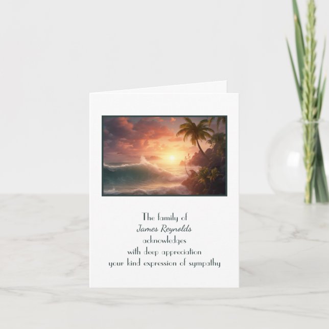 Tropical Island Sunrise for Sympathy Thank You Card (Front)