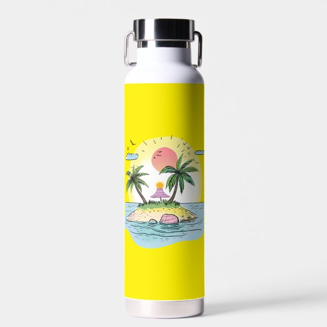 Tropical Island Sunset Drinkware Water Bottle (Front)