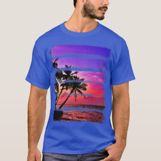 Tropical Island Sunset Palm Trees Ocean Beach Wave T-Shirt
