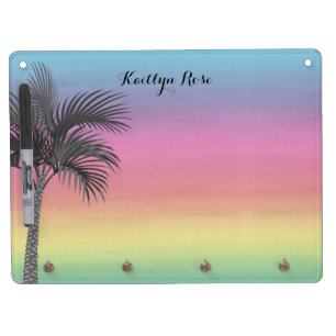Tropical Island Sunset Personalized Dry Erase Board With Keychain Holder