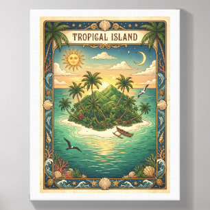tropical island tarot card style design canvas photo tile