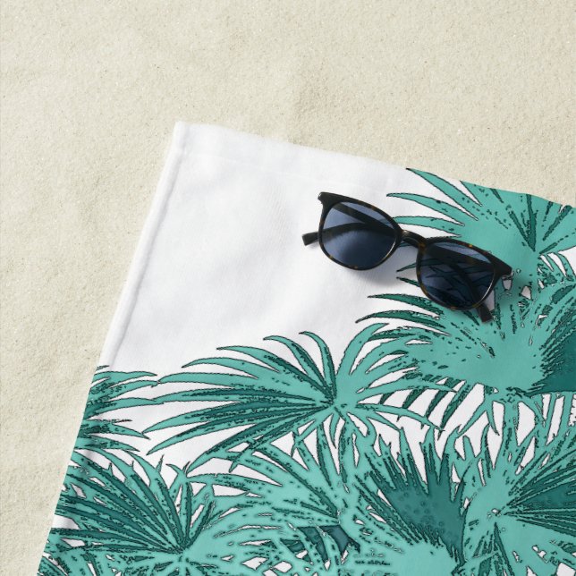 Tropical Island Teal Green Palm Trees Beach Towel (In Situ)