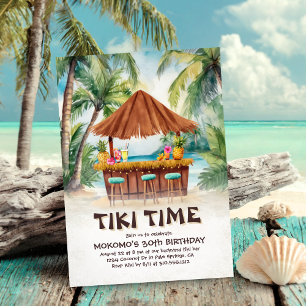 Tropical Island Tiki Bar Beach Birthday Invitation