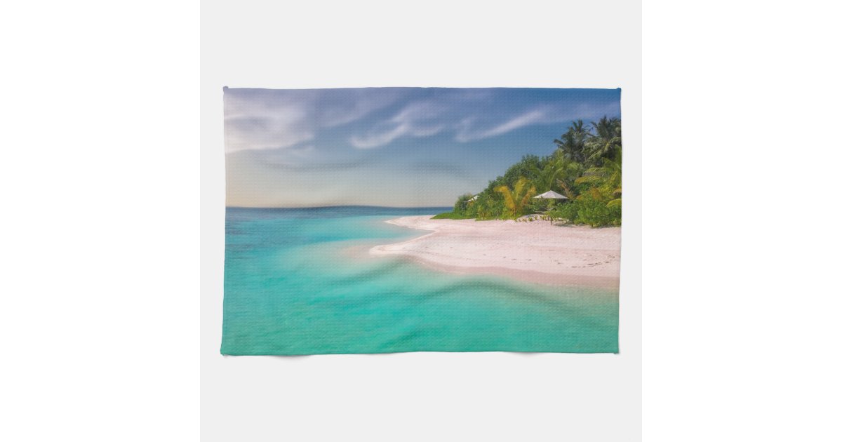 Tropical Island Turquoise Water Pink Sand Beach Kitchen Towel