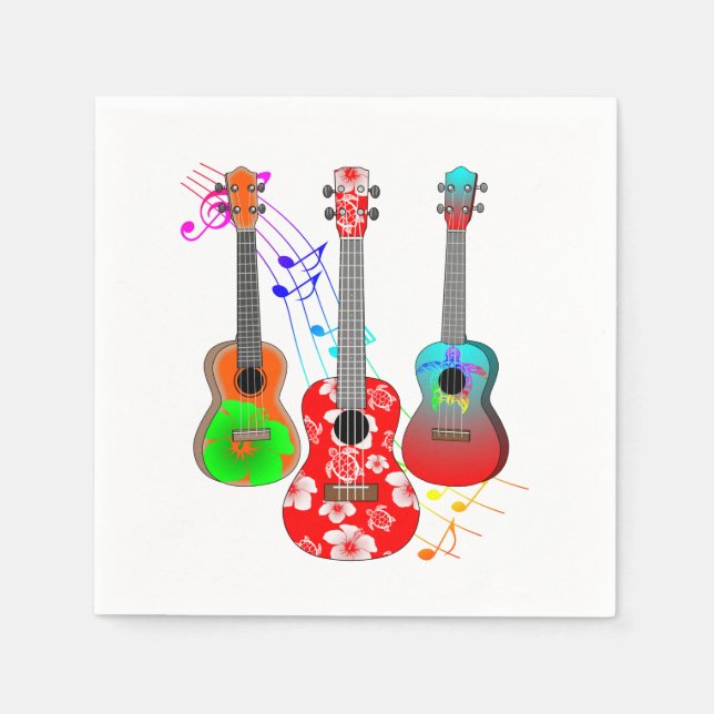 Tropical Island Ukulele Player Music Paper Napkins (Front)