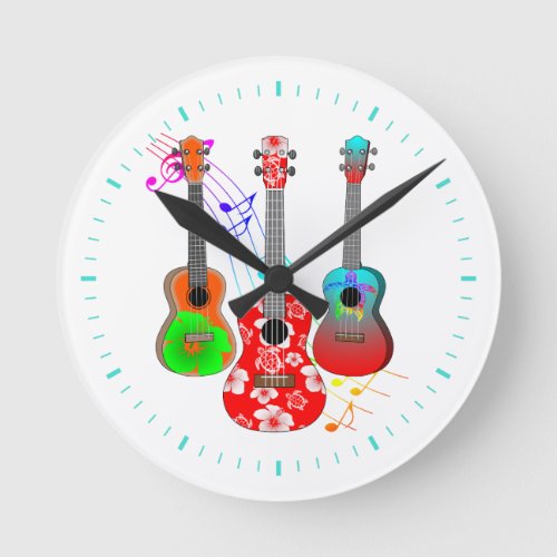 Tropical Island Ukulele Player Music Round Clock