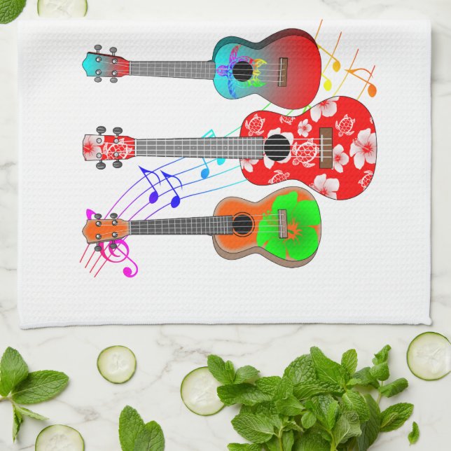 Tropical Island Ukulele Player Music Towel (Folded)