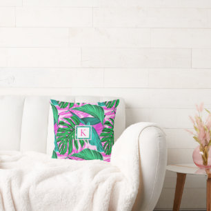 Tropical Island Vibes Monogram Throw Pillow