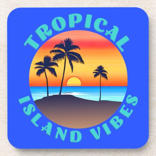 Tropical Island Vibes Sunset with Palm Trees Beverage Coaster