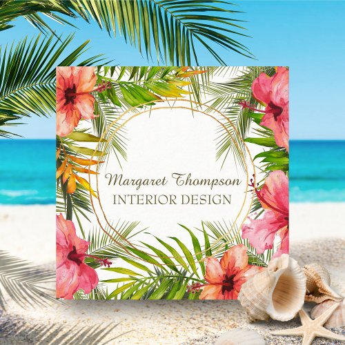Tropical Island Watercolor Floral  Square Business Card