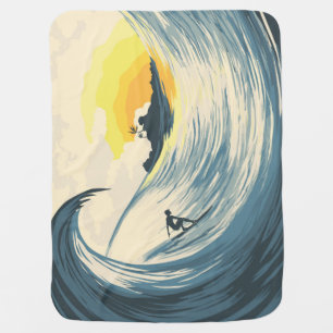 Tropical island, wave, surfer sunset. baby blanket