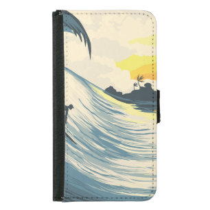 Tropical island, wave, surfer sunset. samsung galaxy s5 wallet case