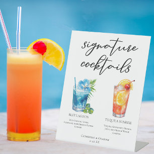 Tropical Island Wedding Signature Cocktails Menu Pedestal Sign