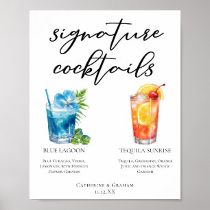 Tropical Island Wedding Signature Cocktails Menu Poster