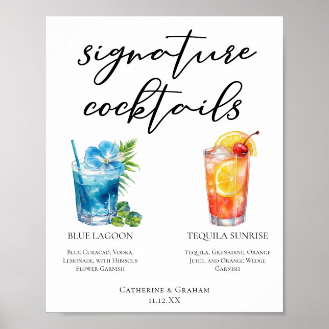 Tropical Island Wedding Signature Cocktails Menu Poster (Front)