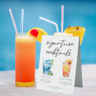 Tropical Island Wedding Signature Cocktails Menu Table Tent