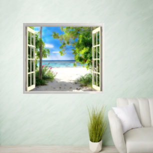 Tropical Island Window View Wall Decal