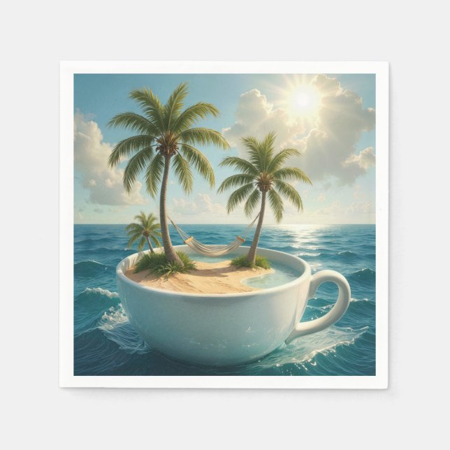 Tropical Island With Hammock in a Teacup Napkins (Front)
