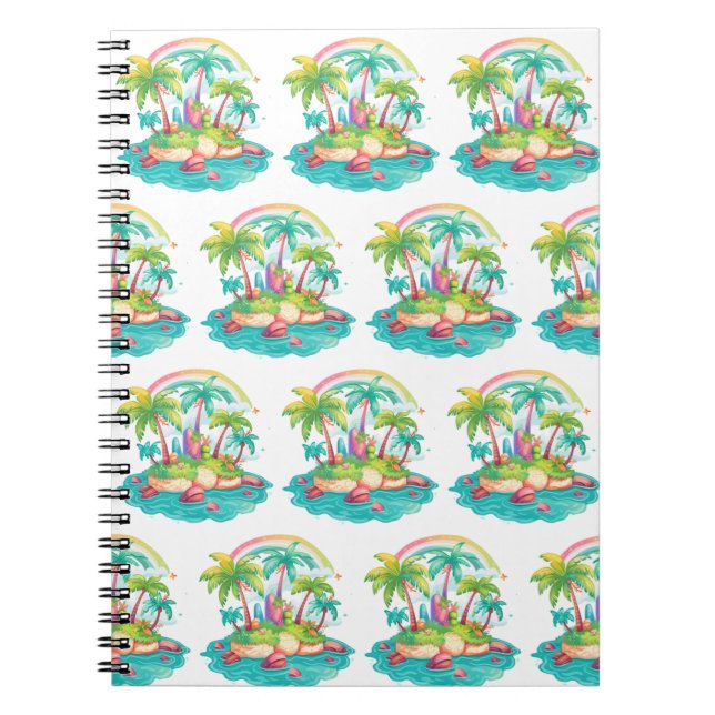 Tropical Island with Palm Trees and Rainbow Notebook (Front)