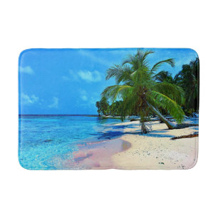 Tropical Island With Palm Trees And Sandy Beach Po Bathroom Mat