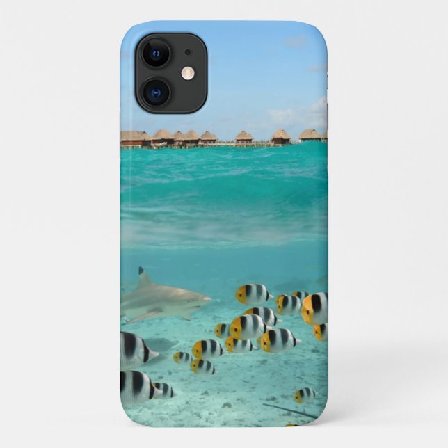 Tropical island with shark and fishes Case-Mate iPhone case (Back)