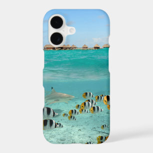 Tropical island with shark underwater iPhone 17 case