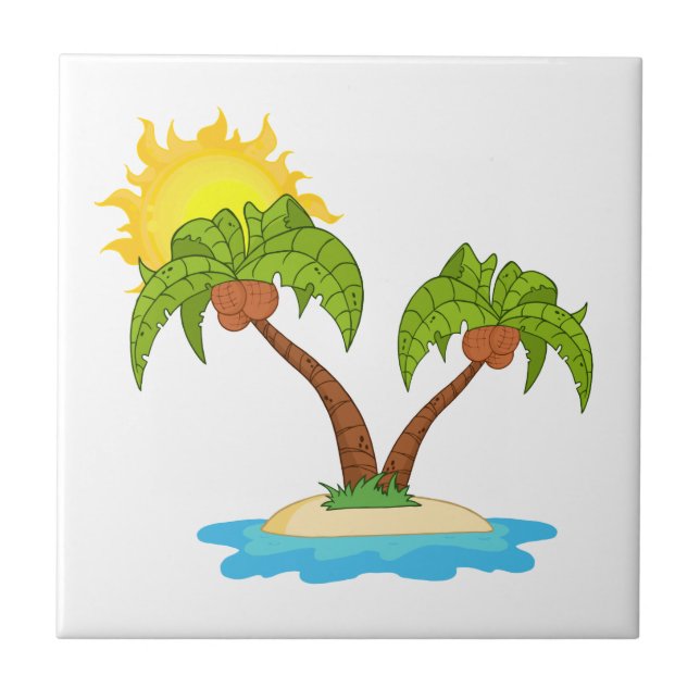 Tropical Island with Two Palm Trees Ceramic Tile (Front)
