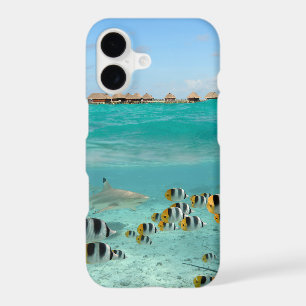 Tropical island with underwater shark iPhone 17 case