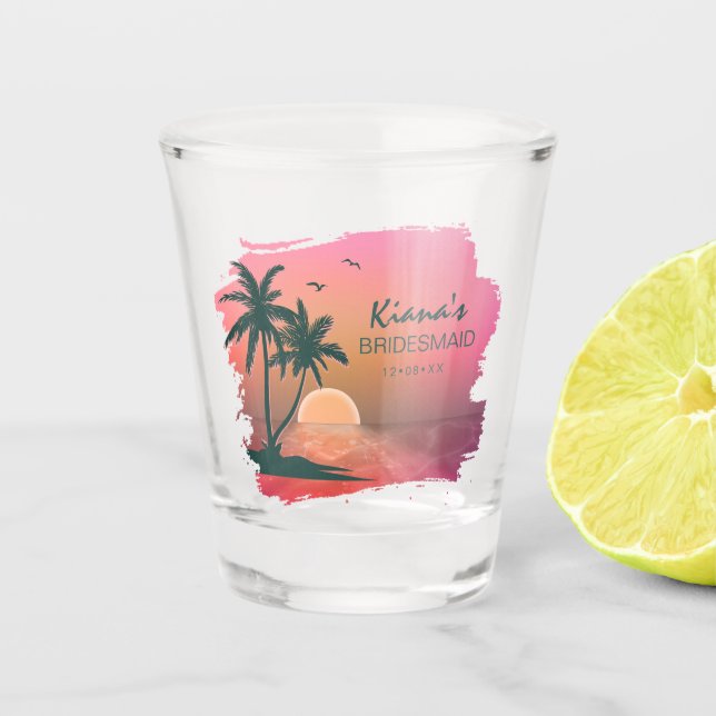 Tropical Isle Bridesmaid/Maid of Honor Pink ID581 Shot Glass (Front)