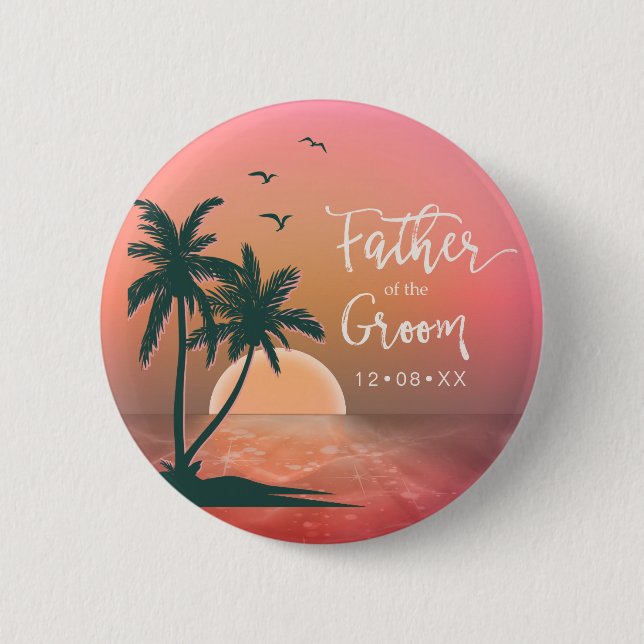 Tropical Isle Father of the Groom Pink ID581 Button (Front)