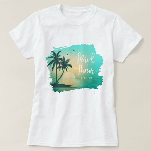 Tropical Isle Maid of Honor Teal ID581 T-Shirt (Design Front)