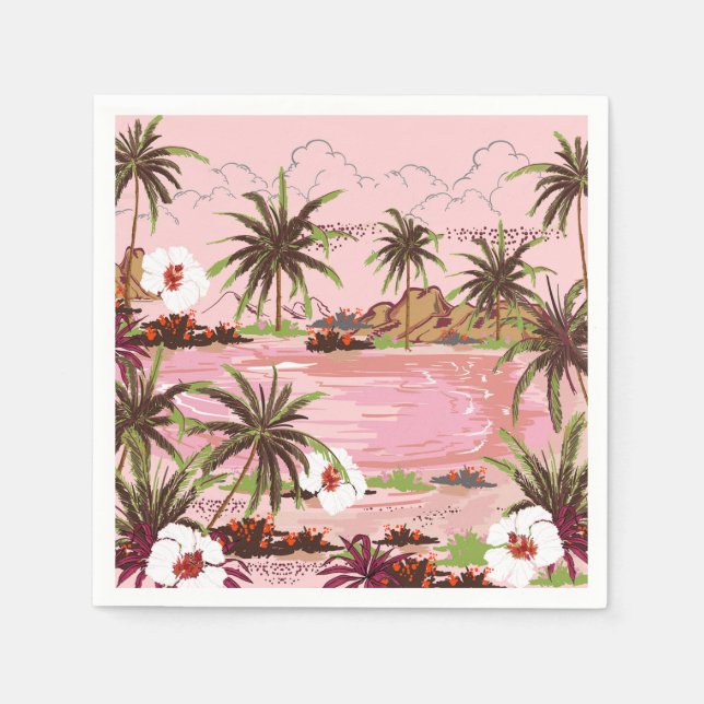 Tropical Isle Palms Plants and Pink Sea Napkins (Front)