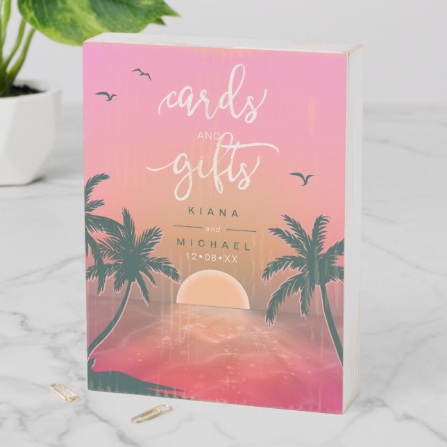 Tropical Isle Sunrise Cards and Gifts Pink ID581 Wooden Box Sign (In Situ Vertical)