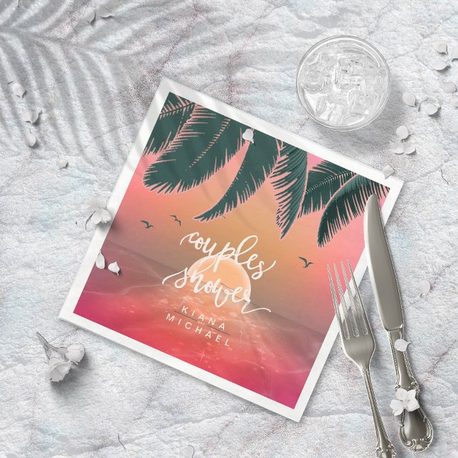 Tropical Isle Sunrise Couple's Shower Pink ID581 Napkins (Creator Uploaded)
