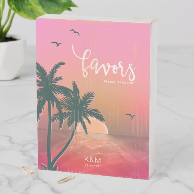 Tropical Isle Sunrise Favors Pink ID581 Wooden Box Sign (In Situ Vertical)