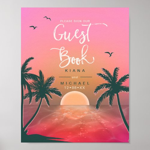 Tropical Isle Sunrise Guest Book Pink ID581