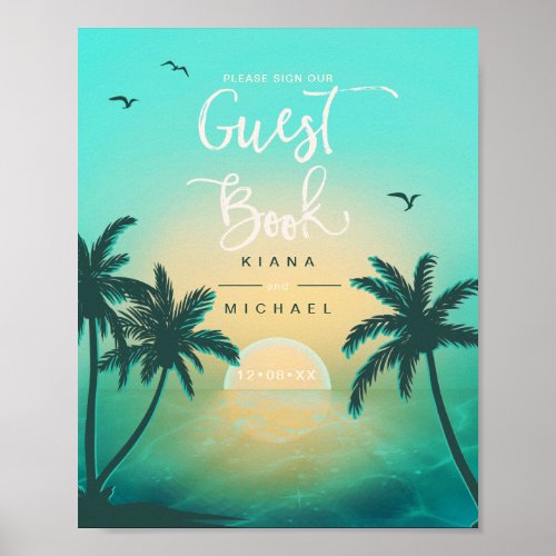 Tropical Isle Sunrise Guest Book Teal ID581