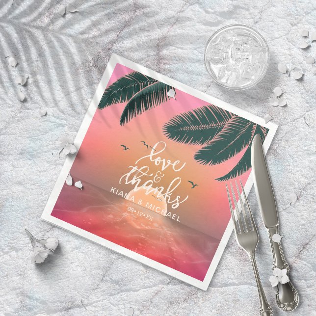 Tropical Isle Sunrise Love and Thanks Pink ID581 Napkins (Creator Uploaded)