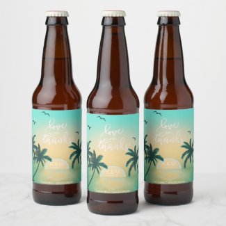 Tropical Isle Sunrise Love and Thanks Teal ID581 Wine Label