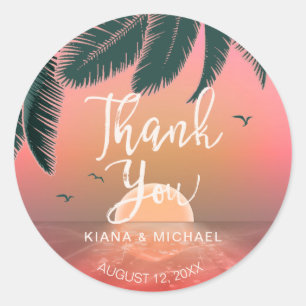 Tropical Isle Sunrise Thank You Pink ID581 Classic Round Sticker