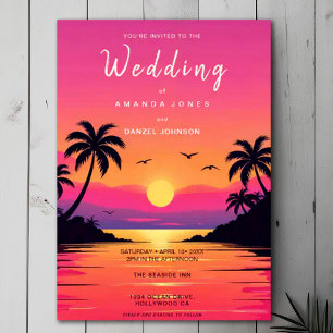Tropical Isle Sunrise Watercolor Wedding Invitation