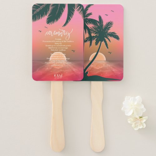 Tropical Isle Sunrise Wedding Ceremony Pink ID581 Hand Fan