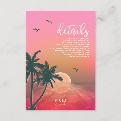 Tropical Isle Sunrise Wedding  Details Pink ID581 Enclosure Card