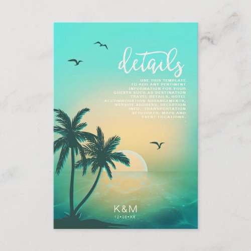 Tropical Isle Sunrise Wedding  Details Teal ID581 Enclosure Card